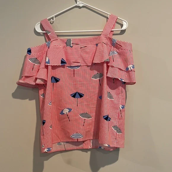Draper James Summer Umbrella Nellie Cold Shoulder Top Size 4 - Picture 9 of 9